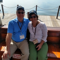 Joe and Mary ready to ride boat on Sea of Galilee
